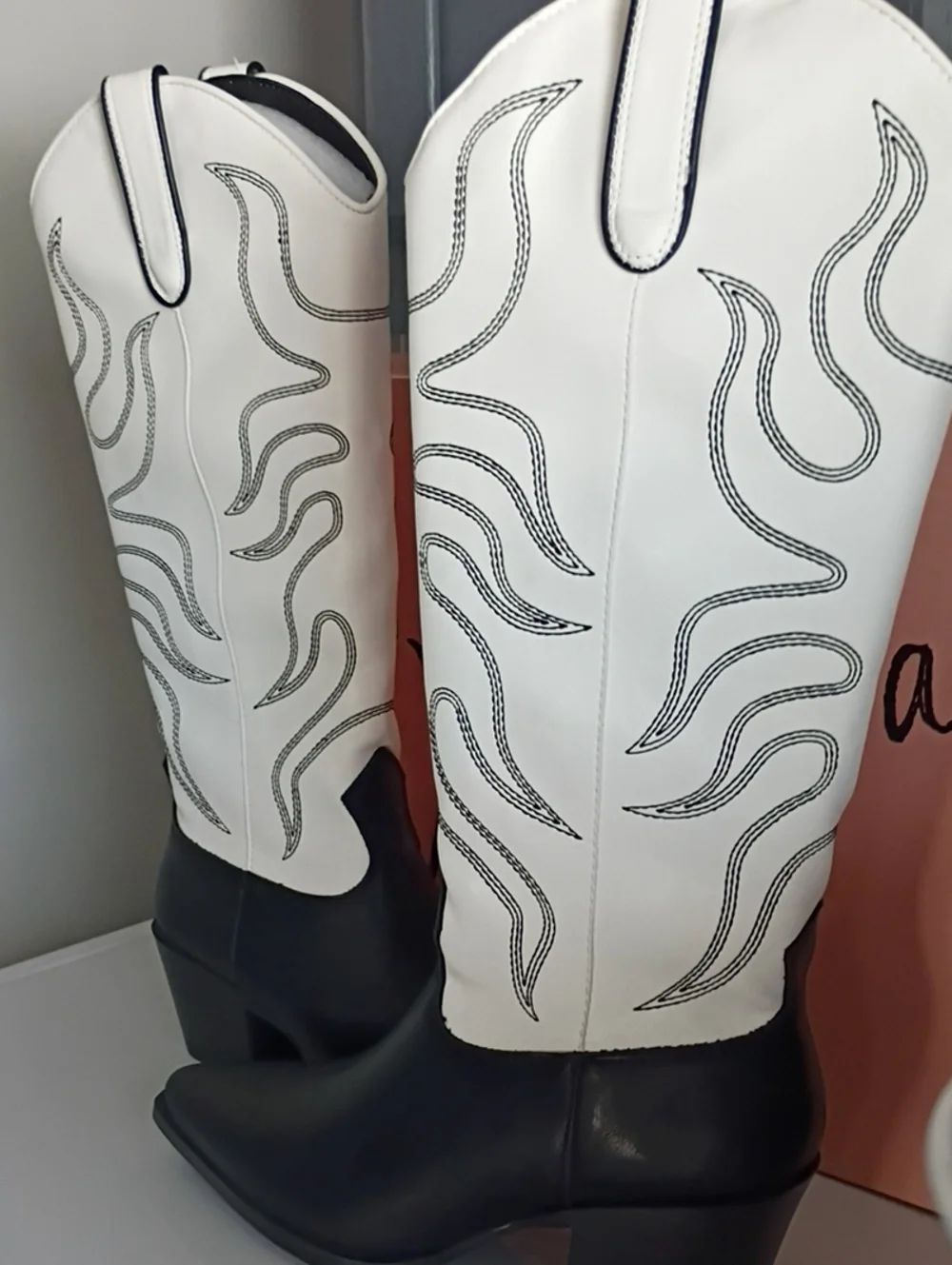 Wild Pair White and Black Over-the-Knee Western Boots